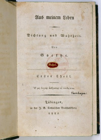 「Out of my Life：Poetry and Truth」（1811-33）の最前線 作： Johann Wolfgang von Goethe